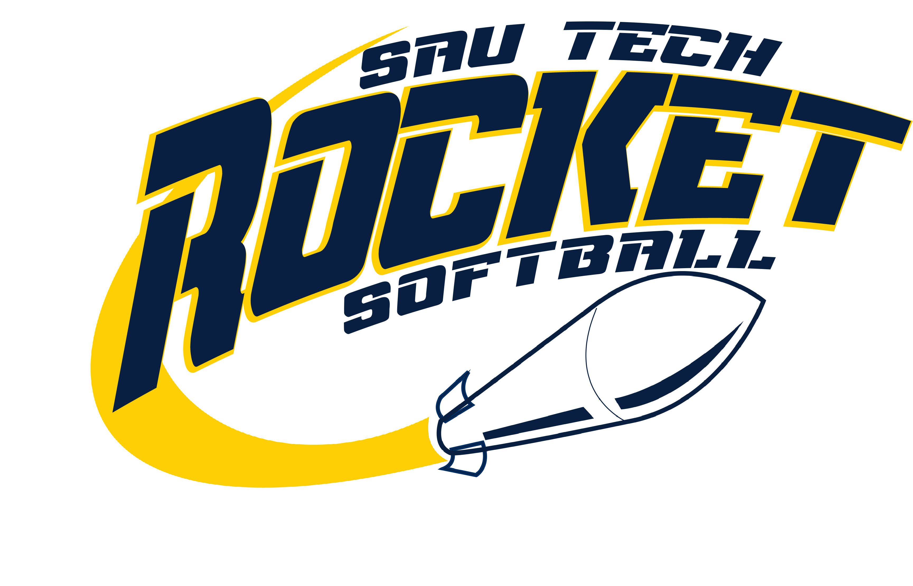 sau tech rocket softball text with rocket